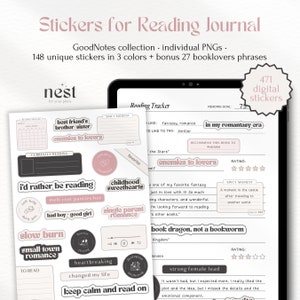 Adesivi digitali per diario di lettura / Adesivi GoodNotes Bookish / Widgets Tropes Generi / Adesivi ispiratori per Bookworm / Notability