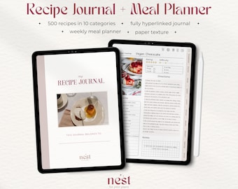 Digital Recipe Book | Paper Texture GoodNotes Meal Planner | Recipe Journal for iPad and Android | Cookbook | Grocery List | Recipe Card