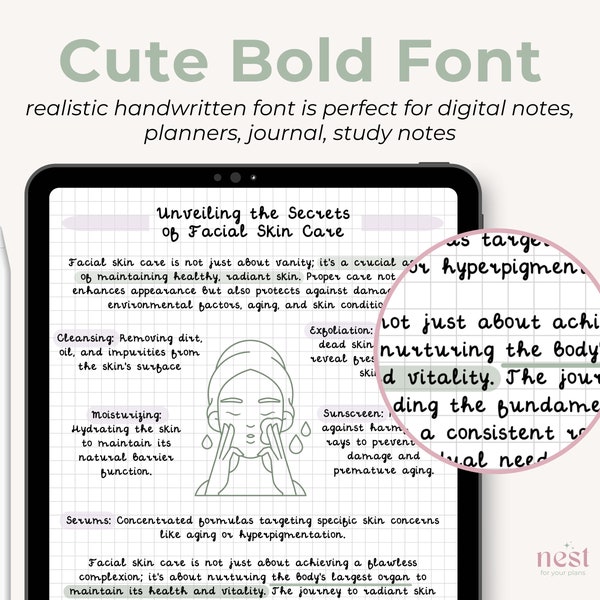 Cute Handwritten Font for Digital Notes, Digital Planning and Journaling | Bold Handwriting for Student Note Taking | Goodnotes | iPad