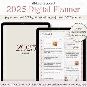 2025 Digitaler Planer für GoodNotes | Datiert Monats-, Wochen- & Tagesplaner | Papier Textur | All in One Planer | iPad Android | Bekanntheit