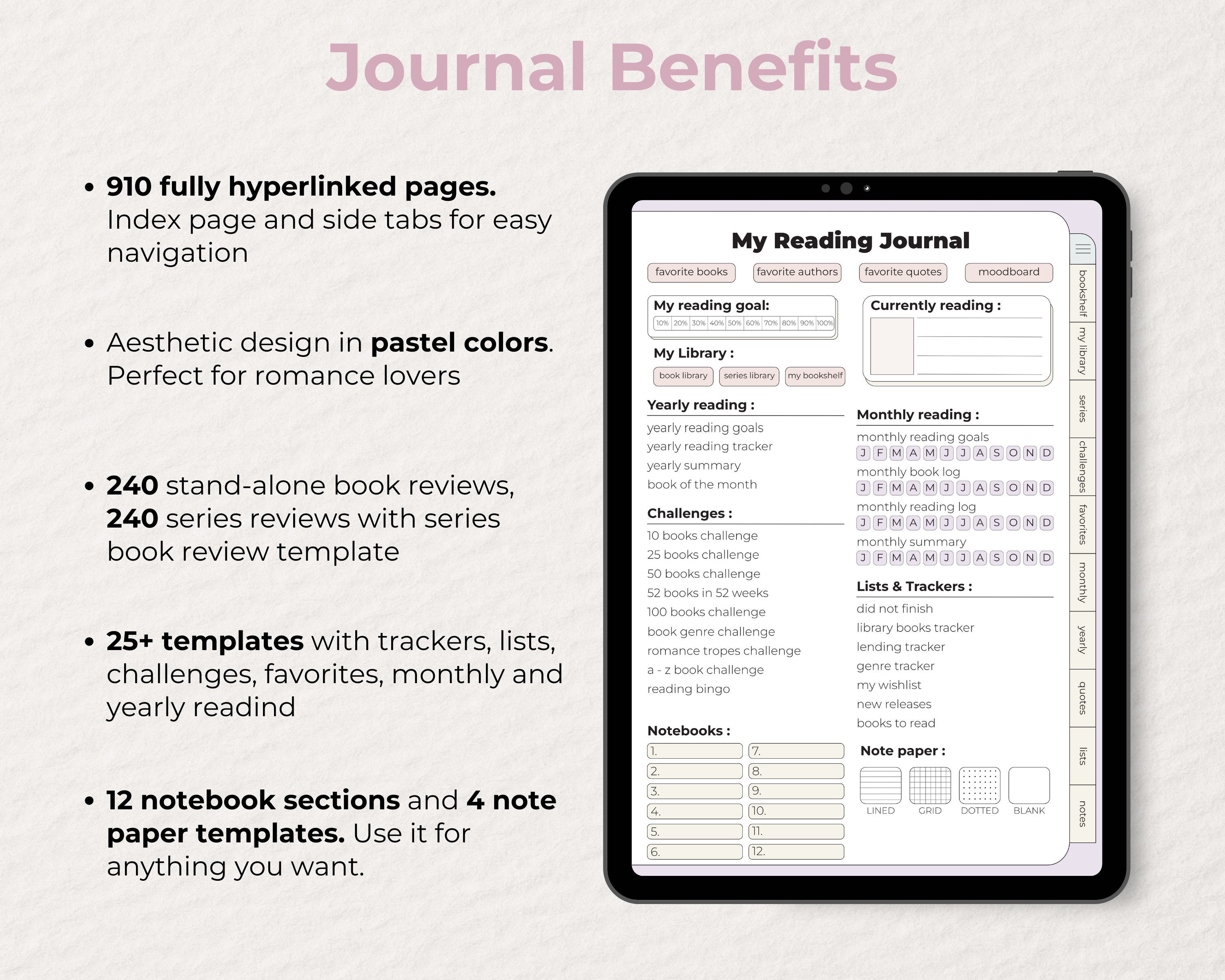 Digital Reading Journal | Pastel Reading Planner for iPad | Goodnotes ...
