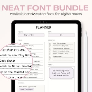 Paquete de fuentes manuscritas ordenadas para notas digitales y planificación digital / Fuente de escritura a mano Goodnotes para tomar notas de estudiantes / iPad / Español