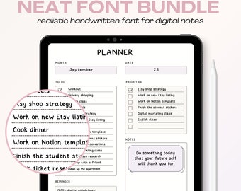 Neat Handwritten Font Bundle For Digital Notes and Digital Planning | Goodnotes Handwriting Font for Student Note Taking | iPad | Spanish