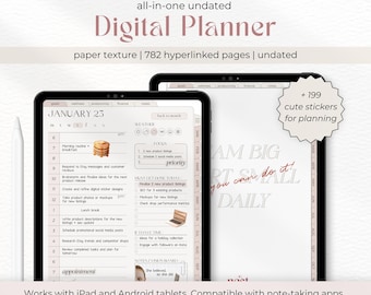 2025 Digital Planner for GoodNotes | Undated Monthly, Weekly & Daily Planner | Paper Texture | Finance, Wellness | iPad Android | Notability