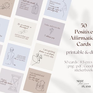 50 Tarjetas de afirmación imprimibles / Pegatinas digitales / Libro de pegatinas de Goodnotes inspiradores / Afirmaciones positivas imprimibles / Bullet Journal