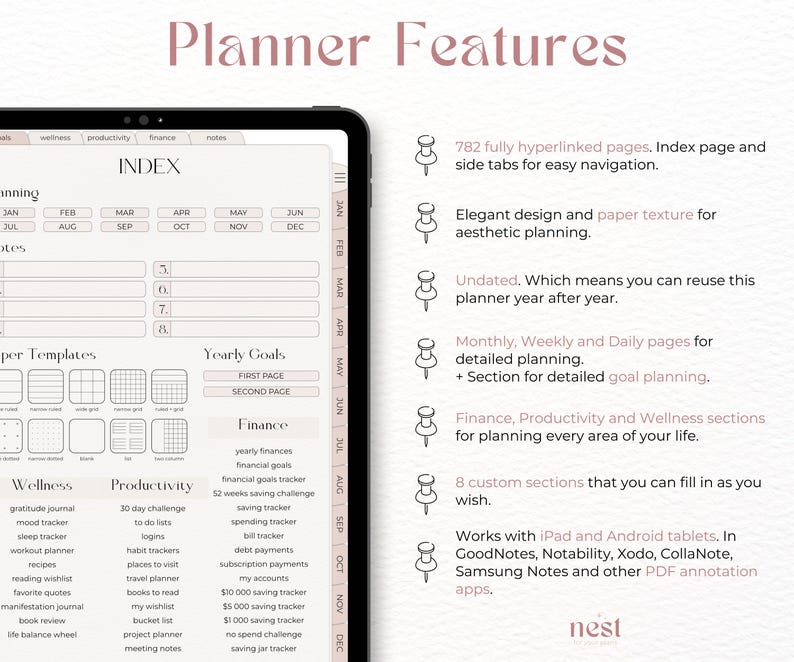2026 Digital Planner, Undated All-in-one Planner for Goodnotes, Paper ...