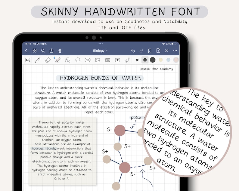 Gemütliche handgeschriebene Schrift für digitale Notizen und digitale Planung Niedliche handgeschriebene Schriftart für Studentennotizen Notizen Bekanntheit iPad Bild 1