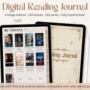 Diario di lettura digitale/Pianificatore di lettura della trama classica della vecchia carta per iPad e Android/Tracciatore di lettura GoodNotes/Pianificatore di notabilità