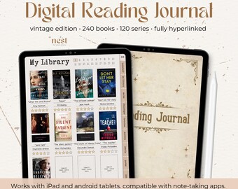 Digital Reading Journal | Classic Old Paper Texture Reading Planner for iPad and Android | GoodNotes Reading Tracker | Notability Planner