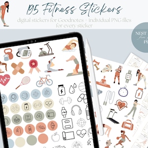 Fitness Digital Sticker, Workout Goodnotes Stickerbook, Wellness Sticker in neutralen Farben, Daily Gym Clipart, PNG Stickers, Notability