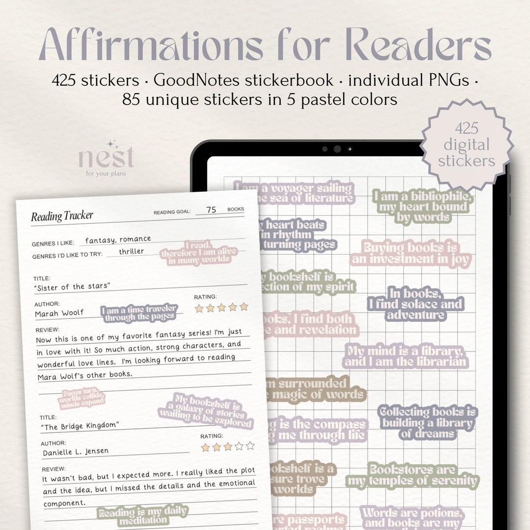 Affirmations for Book Lovers Digital Stickers Bookish Phrases Goodnotes ...