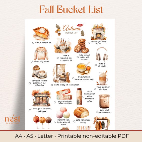 Autumn Bucket List Printable | Cozy Fall To Do List | Printable Journal Page | Fall Activities | Autumn To Do List | A4 A5 Letter Planner