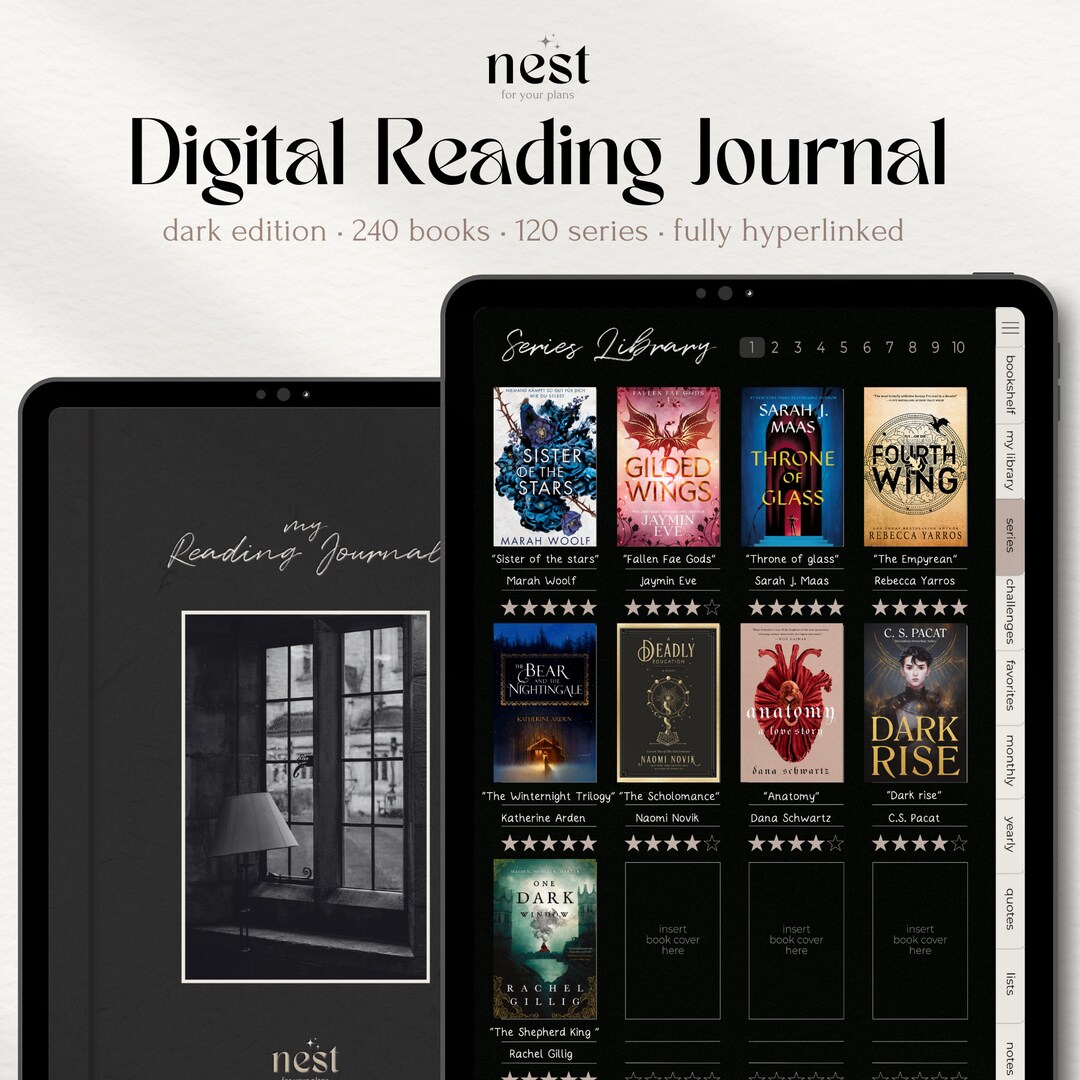 Digital Reading Journal | Dark Academia Black Reading Planner for iPad ...
