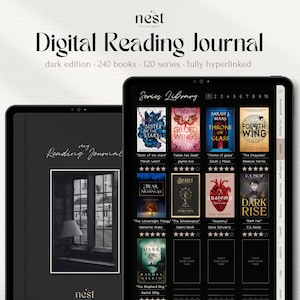 Diario di lettura digitale / Pianificatore di lettura nero Dark Academia per iPad / Tracker di lettura GoodNotes / Registro di lettura / Recensione di libri / Notabilità