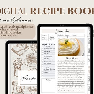 Livro de receitas digital, planejador de refeições semanais digital, livro de receitas Goodnotes, diário de receitas para iPad, planejador de receitas, organizador de receitas Notability
