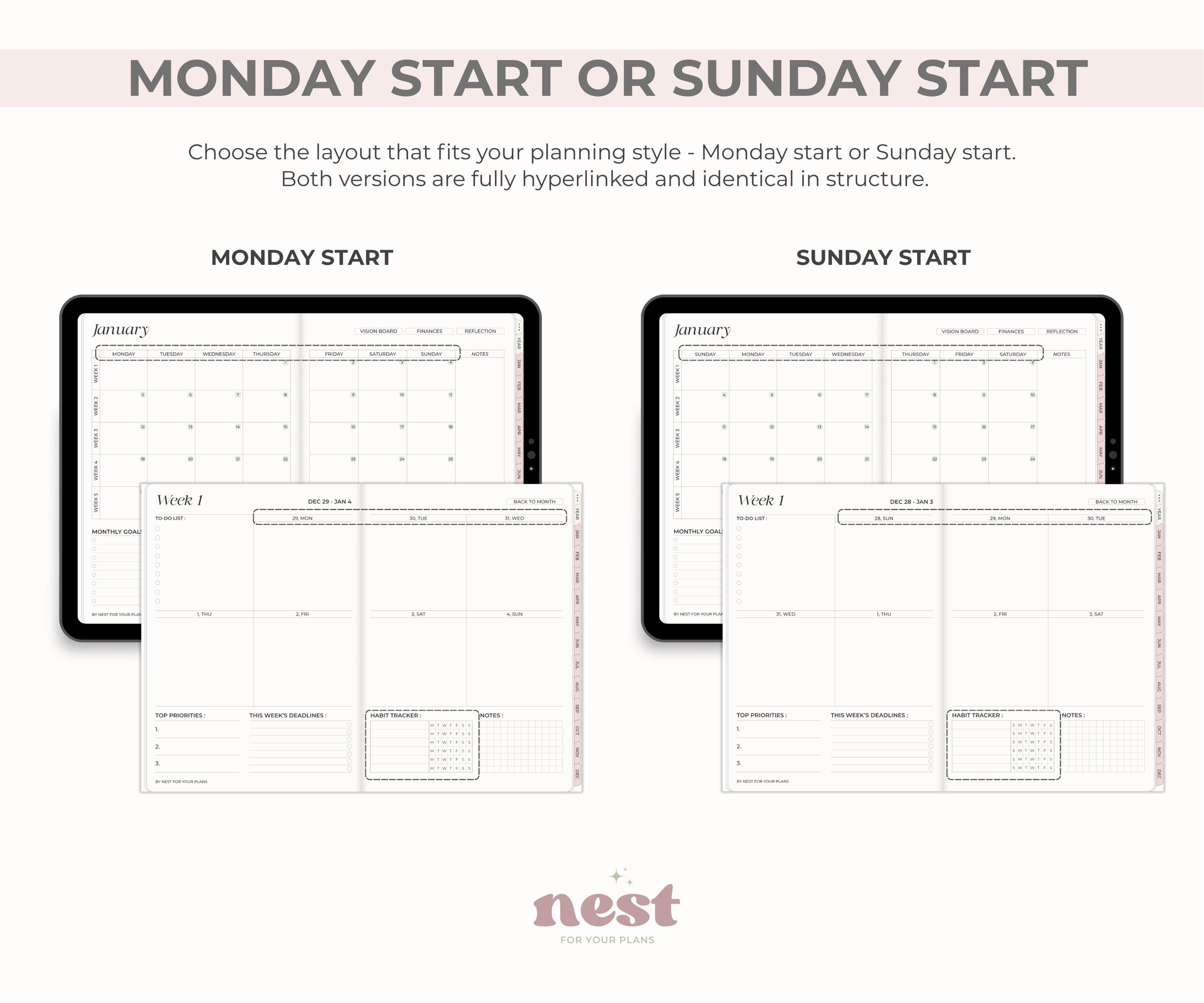 2026 Digital Weekly Planner Landscape, Horizontal Goodnotes Planner ...