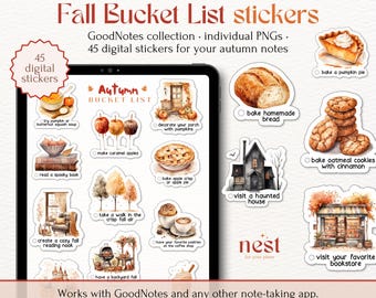 Fall Bucket List Digital Stickers | GoodNotes Cozy Autumn Stickers | Autumn Bucket Planner List | Fall Checklist Activities | PNG Stickers