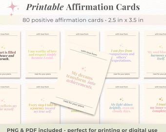Printable Affirmation Cards, Motivational, Positive Quotes, Manifestation and Self Care, Inspirational Phrases for Self Care & Mental Health