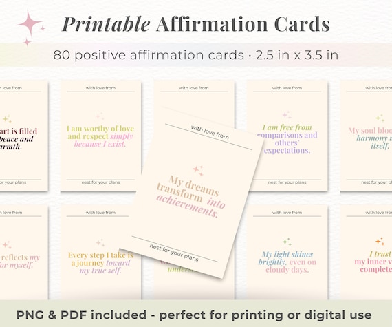 Printable Affirmation Cards, Motivational, Positive Quotes, Manifestation and Self Care, Inspirational Phrases for Self Care & Mental Health