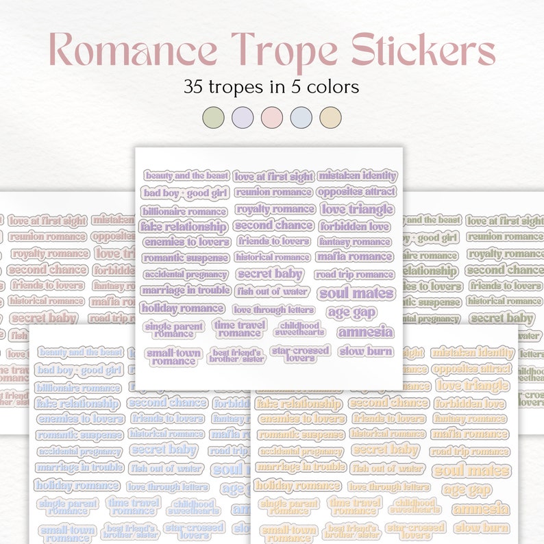 Pu&ograve; includere: Un set di 35 adesivi con i tropi romantici in cinque diversi colori pastello. Gli adesivi presentano vari tropi romantici, come "amore a prima vista", "relazione finta", "nemici che diventano amanti", "anime gemelle" e "differenza di et&agrave;".