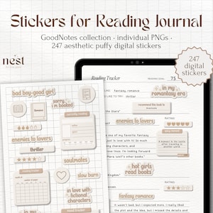 Adesivi digitali per diario di lettura / Adesivi GoodNotes gonfi di libri / Generi tropi widget / Adesivi carini per topi di biblioteca / Notabilità