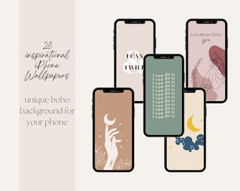 28 Iphone Wallpapers Inspirational, Neutral Boho Phone Background, Aesthetic Wallpapers for iPhone 13 12 11, Motivational Quotes Wallpapers