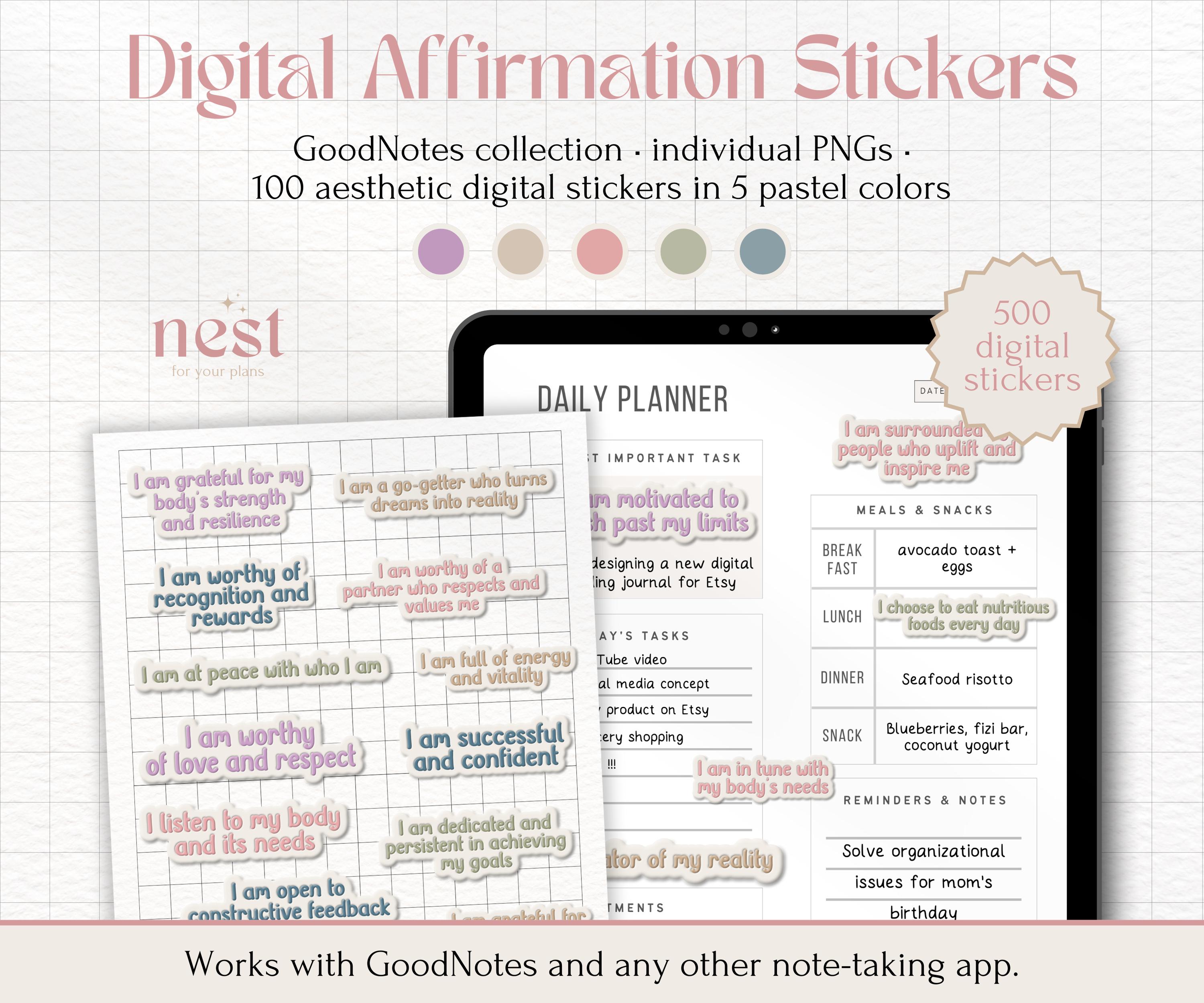 Affirmation Digital Stickers | Puffy Pastel Affirmations for GoodNotes | Positive Stickers for Planner and Gratitude Journal | Notability
