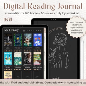 Diario di lettura digitale / Planner di lettura classico nero per iPad / GoodNotes Dark Mode Reading Tracker / Diario di lettura Android / Notability