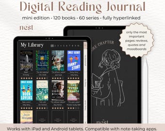 Digital Reading Journal | Classic Black Reading Planner for iPad | GoodNotes Dark Mode Reading Tracker | Android Reading Journal| Notability