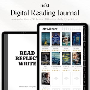 Diario di lettura digitale / Pianificatore di lettura minima per iPad e Android / Tracker di lettura GoodNotes / Registro di lettura / Recensione di libri / Notabilità