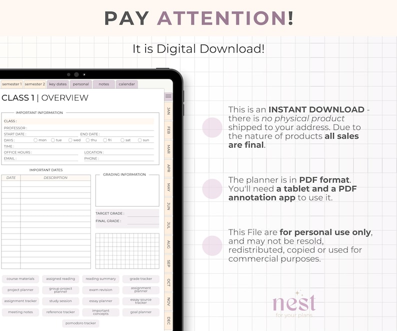 Digital Student Planner | Undated iPad Academic Planner | College ...