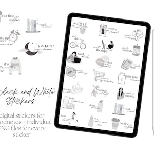 Black and White Digital Stickers, Goodnotes Stickerbook, Text and Image PNG stickers, Notability Motivational Stickers, Digital Planning