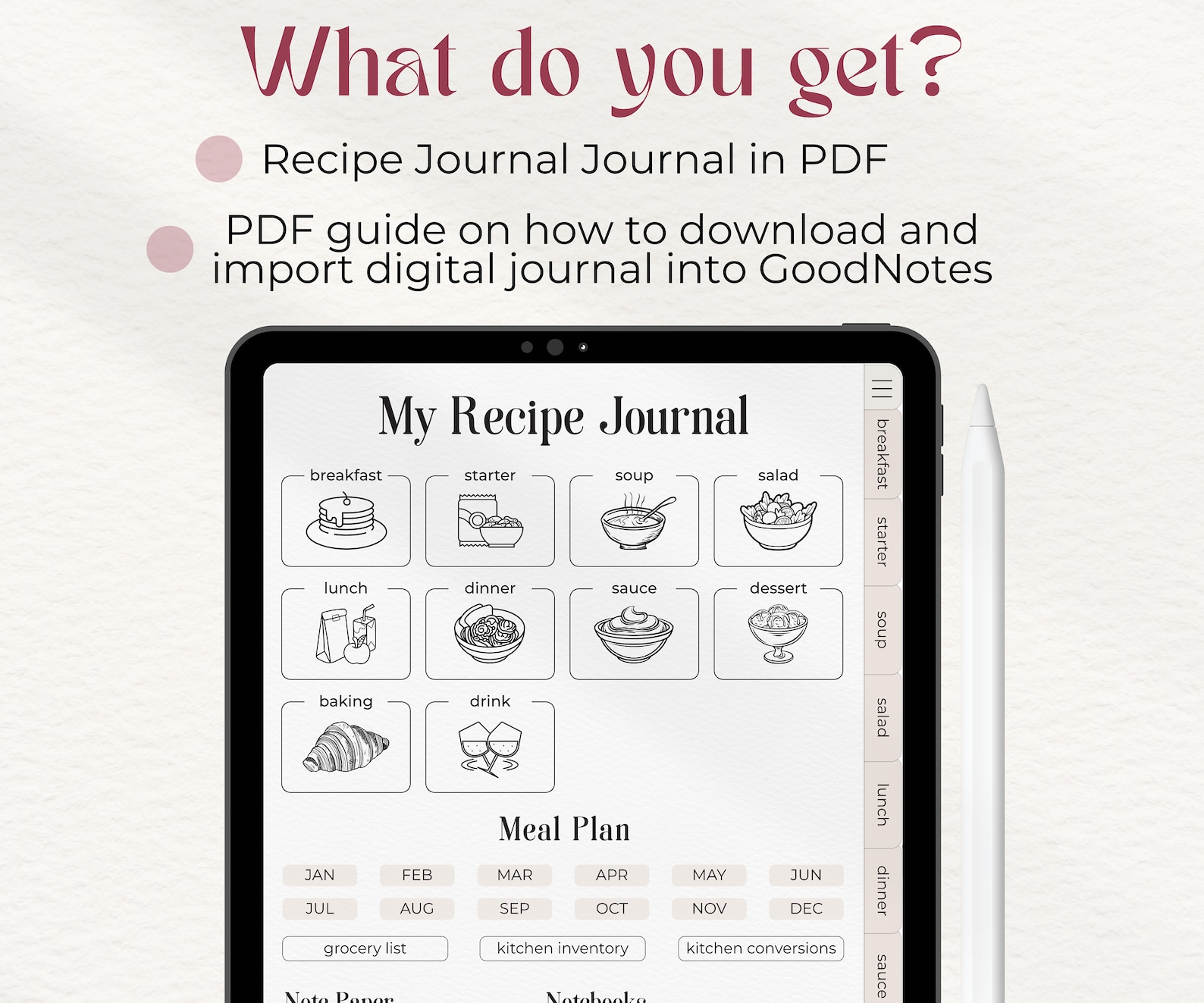 Digital Recipe Book | Paper Texture Goodnotes Meal Planner | Recipe ...