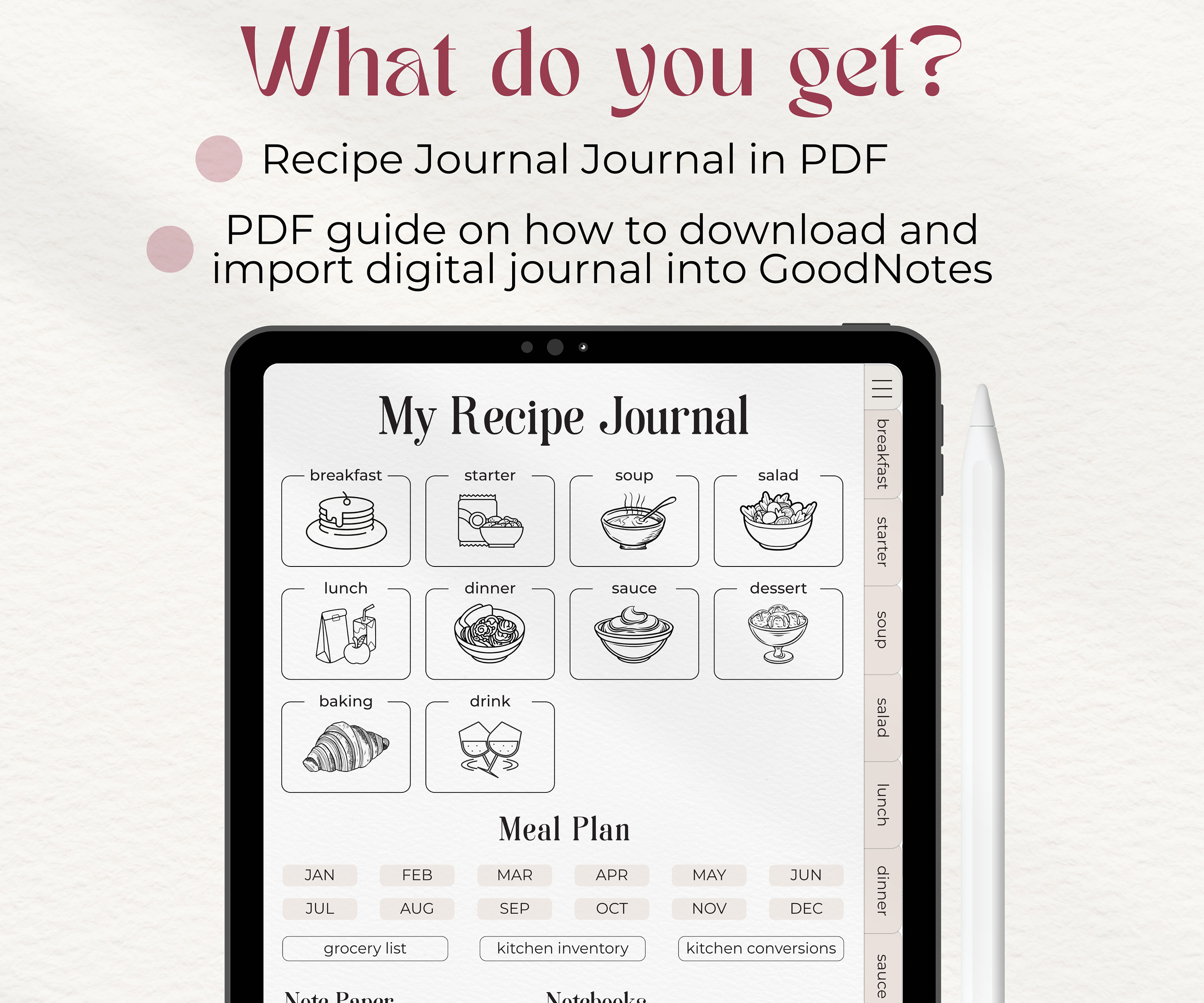 Digital Recipe Book | Paper Texture Goodnotes Meal Planner | Recipe ...