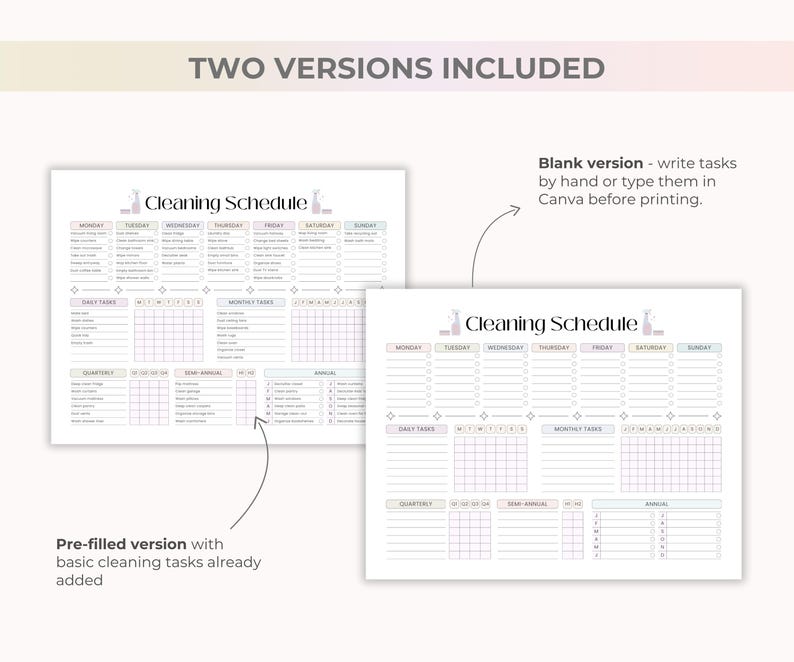 Printable Cleaning Schedule, ADHD Cleaning Checklist Editable in Canva ...