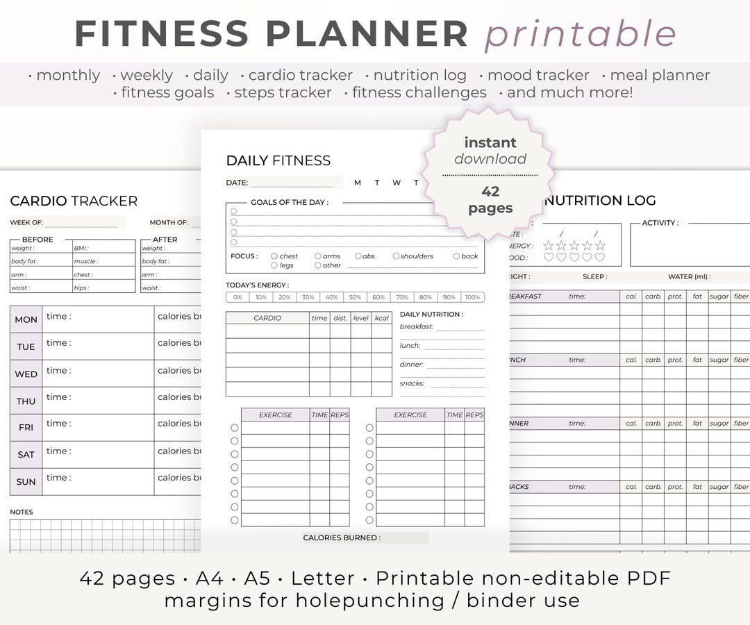 Fitness Planner Printable Bundle | Weight Loss Tracker | Health Journal ...