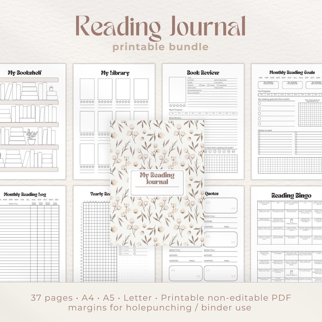 Printable Reading Journal | Minimal Book Tracker | PDF Book Journal ...