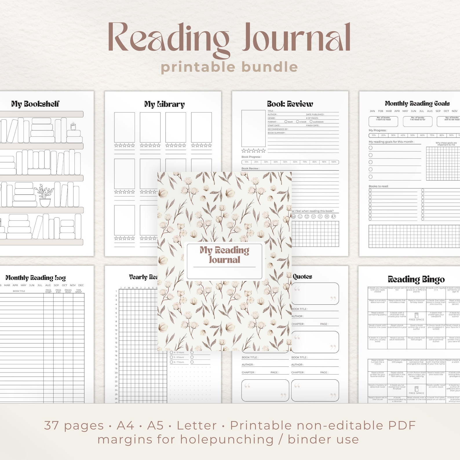 Printable Reading Journal | Minimal Book Tracker | PDF Book Journal ...