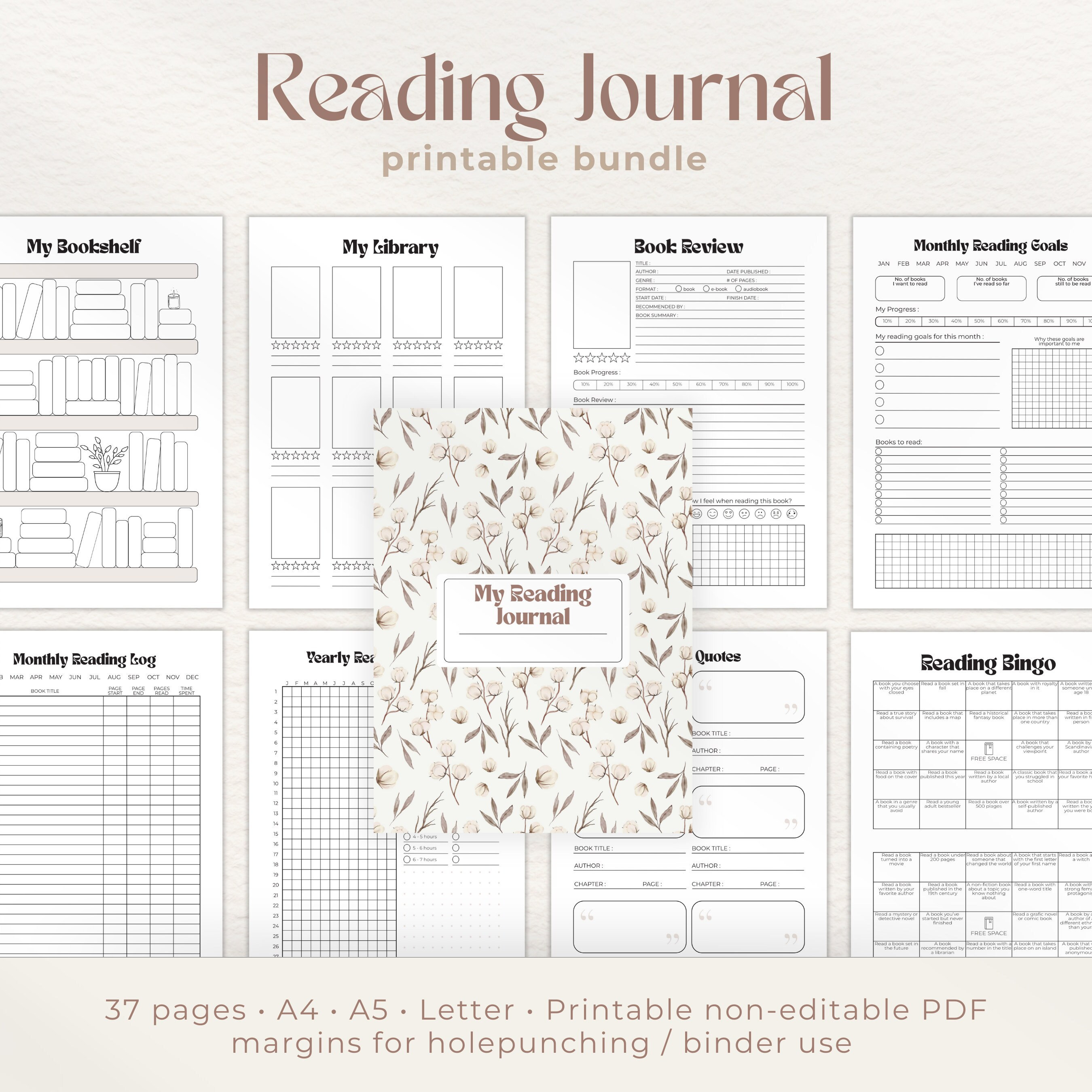 Printable Reading Journal | Minimal Book Tracker | PDF Book Journal ...