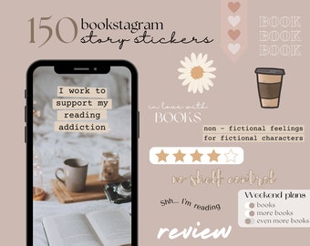 150 Instagram Story Sticker, Bookstagram Template, Bücherwurm Instagram Sticker, Bookstagrammer, Buch Blogger Sticker, Cosy Book IG Sticker