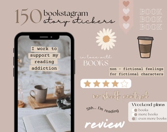 150 Instagram Story Sticker, Bookstagram Template, Bücherwurm Instagram Sticker, Bookstagrammer, Buch Blogger Sticker, Cozy Book IG Sticker