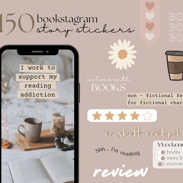 150 Instagram Story autocollant, modèle Bookstagram, autocollants Instagram Bookworm, Bookstagrammer, livre Blogger Stickers, Cosy Book IG Stickers