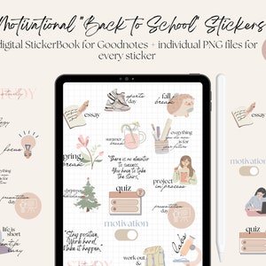 Terug naar school digitale stickers Goodnotes, PNG-bestanden met studiestickers, digitale plannerstickers, motiverende stickers van het University College