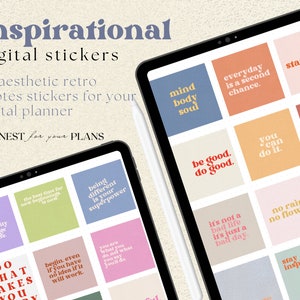 Inspirational Quotes Digital Stickers, Retro Goodnotes Stickerbook, Motivational Quotes with Clipart Stickers, Affirmations, iPad Stickers