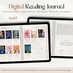 Diario di lettura digitale / Planner di lettura con texture di carta orizzontale per iPad / GoodNotes Reading Tracker / Diario di lettura Android / Notability