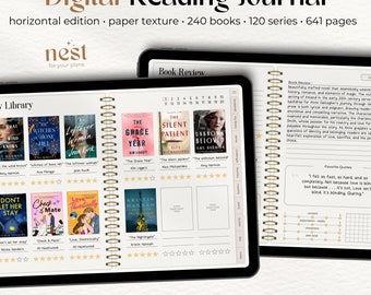 Digital Reading Journal | Horizontal Paper Texture Reading Planner for iPad | GoodNotes Reading Tracker |Android Reading Journal |Notability