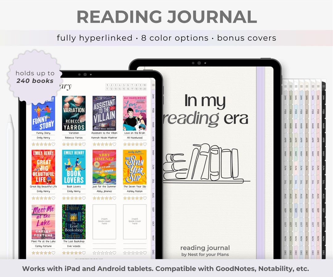 Digital Reading Journal, Minimal Reading Tracker for Ipad, Goodnotes Book Journal, Android ...