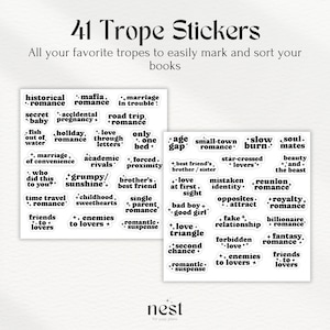 Digital Stickers for Reading Journal | Bookish GoodNotes Stickers | Widgets Tropes Genres | Minimal Stickers for Bookworm | Black and White image 4