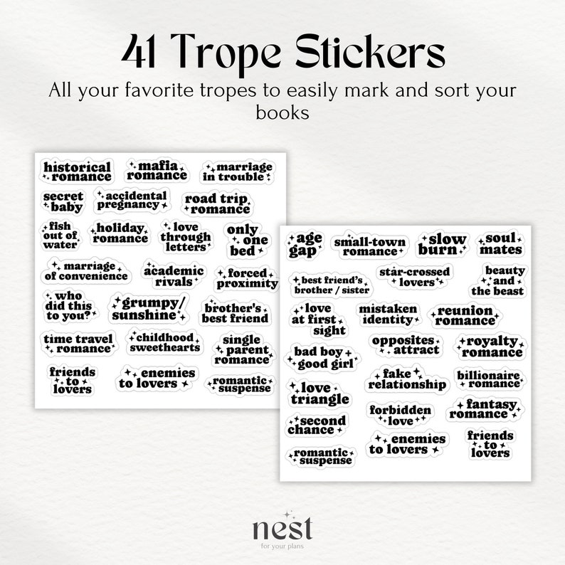 Digital Stickers for Reading Journal | Bookish GoodNotes Stickers | Widgets Tropes Genres | Minimal Stickers for Bookworm | Black and White image 4