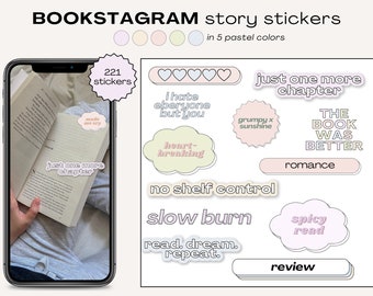 Bookish Stickers for Instagram Stories | Bookstagram Template | Bookworm Instagram | Bookstagrammer | Book Blogger | Pastel Book IG Stickers